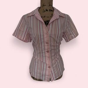 Pink Y2k Vintage Striped Button Up Blouse